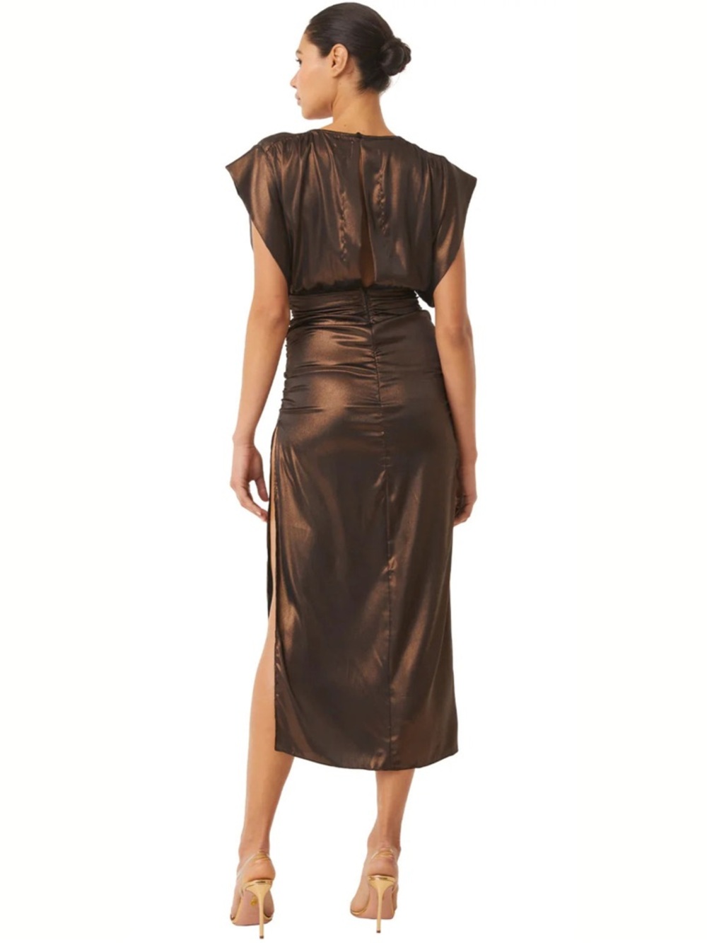 NWT MISA Los Angeles Charlize Midi dress women's size XS Bronze open back - Picture 3 of 12